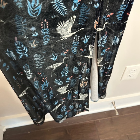 FRESHA London Crushed Velvet Maxi Slip Dress Cranes Small Whimsigoth Y2K Print - Picture 9 of 12